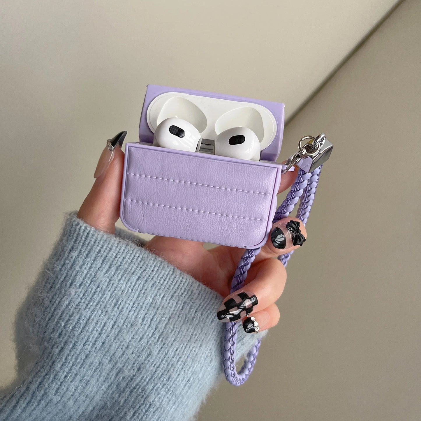 Leather For AirPods Case Fashion Striped Style