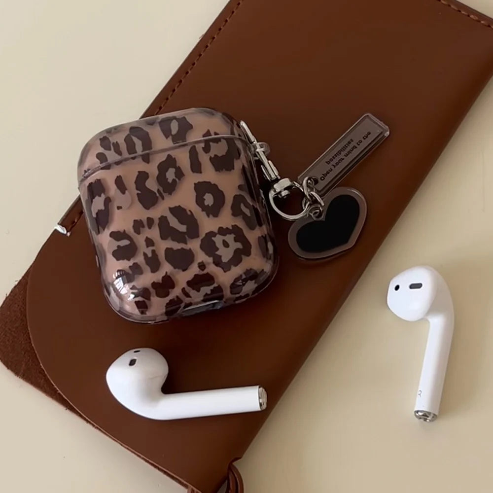 Fashion Luxury Leopard Black Love Heart Pendant For Airpods
