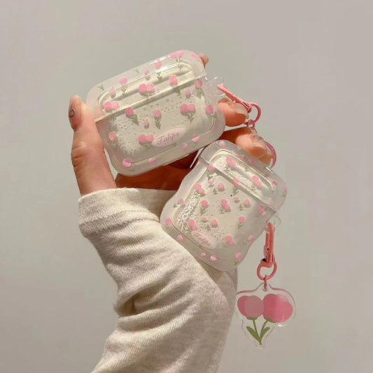 Pink Tulip Flowers Earphone Case For AirPods