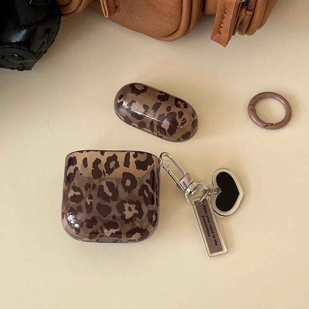 Fashion Luxury Leopard Black Love Heart Pendant For Airpods