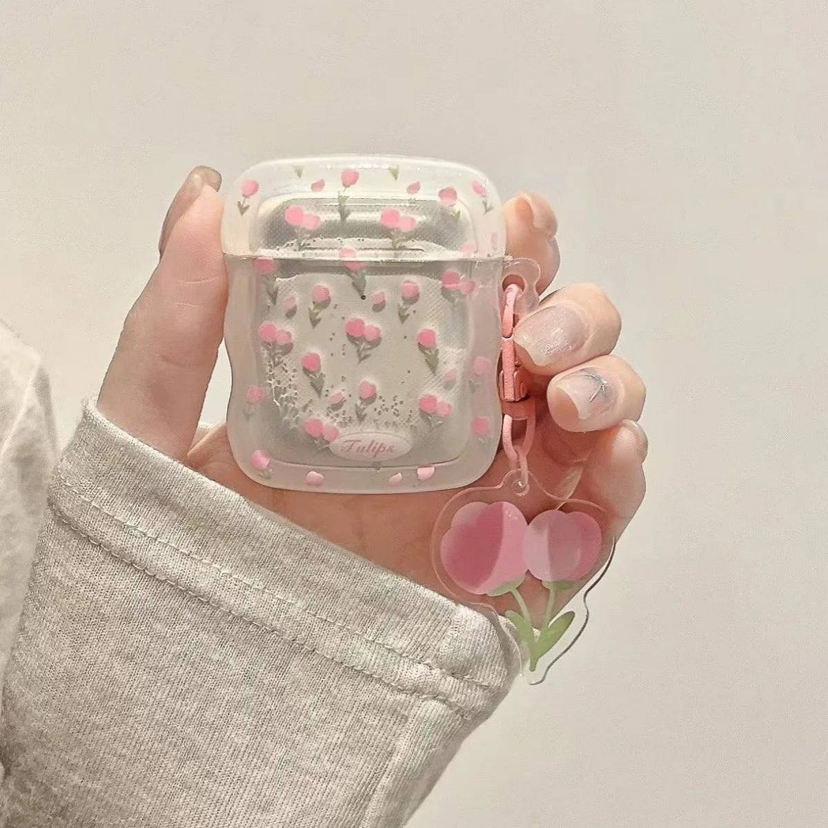 Pink Tulip Flowers Earphone Case For AirPods