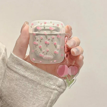 Pink Tulip Flowers Earphone Case For AirPods