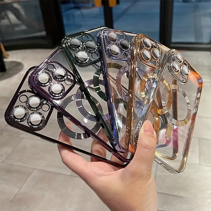 Luxury Magnetic Plating Clear Case For Magsafe Wireless Charging iPhone