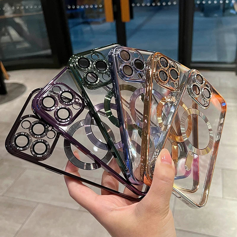 Luxury Magnetic Plating Clear Case For Magsafe Wireless Charging iPhone