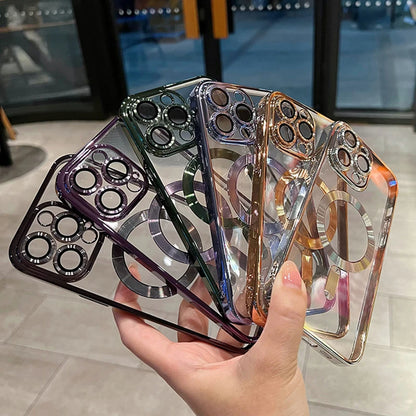 Luxury Magnetic Plating Clear Case For Magsafe Wireless Charging iPhone
