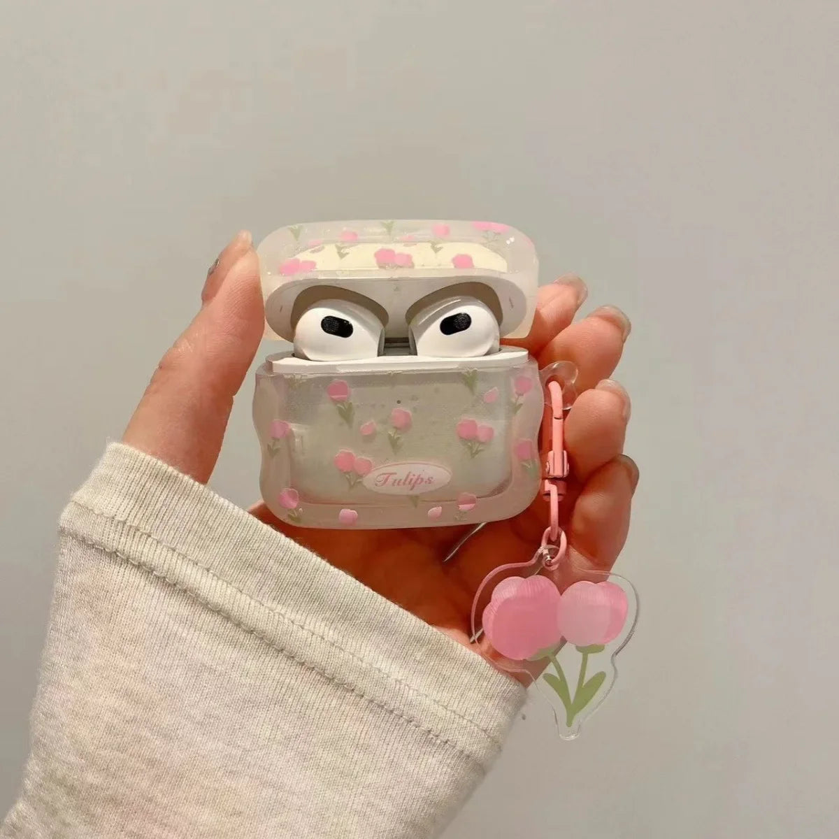 Pink Tulip Flowers Earphone Case For AirPods
