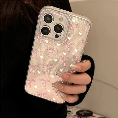 Pink Bow White Love Heart Phone Case