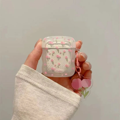 Pink Tulip Flowers Earphone Case For AirPods
