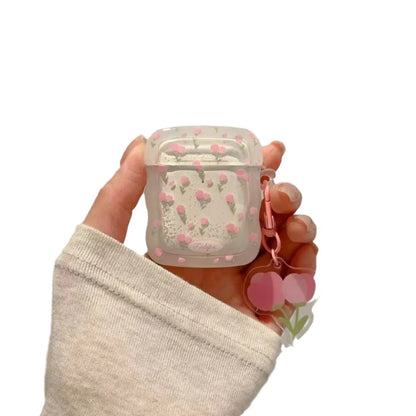 Pink Tulip Flowers Earphone Case For AirPods