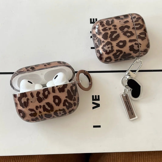 Fashion Luxury Leopard Black Love Heart Pendant For Airpods